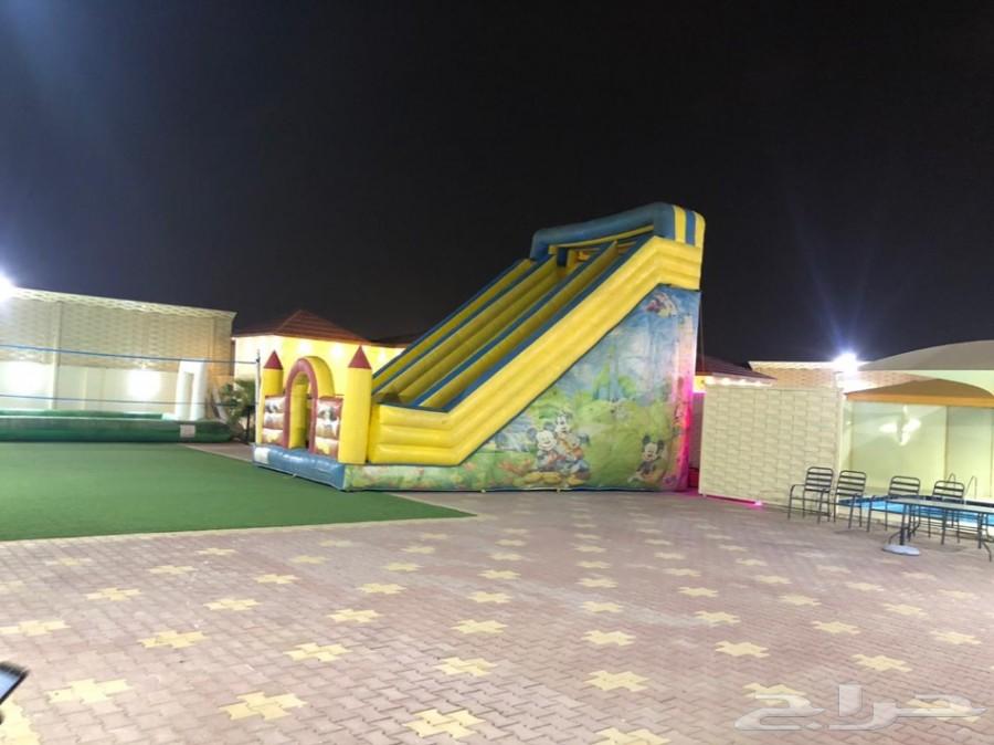 عرض استراحة بملعب صابوني وزحليقة ومسبح