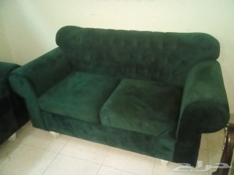 كنب اخضر زيتي قماش مخملي للبيع الدمام